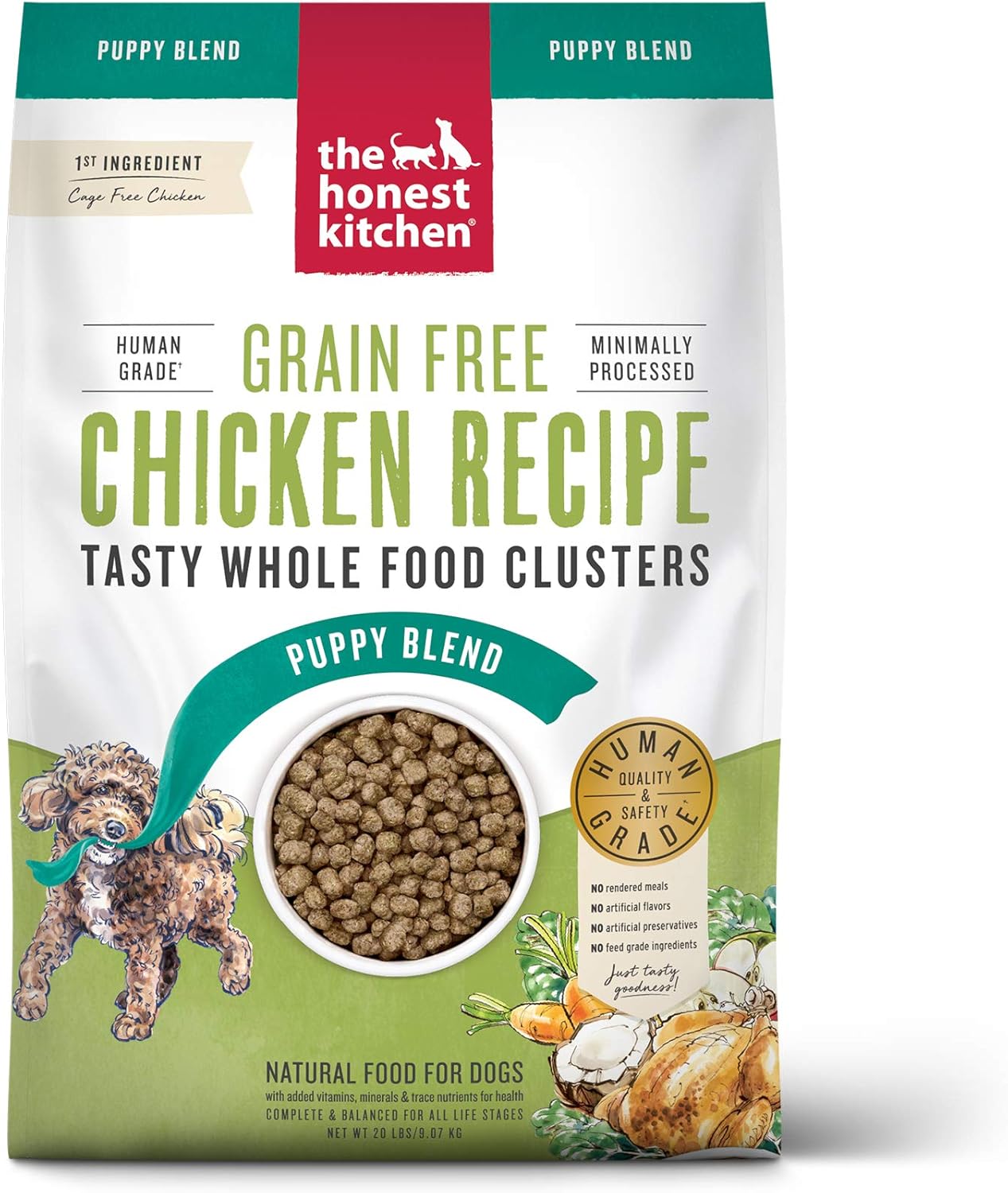 The Honest Kitchen Whole Food Clusters Puppy Grain Free Chicken Dry Dog Food, 20 lb Bag