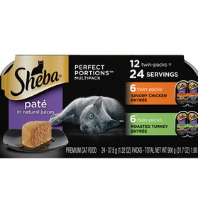 Sheba Pat Variety Pack Savory Chicken & Roasted Turkey Entres Perfect Portions Twin Pack Wet Cat Food
